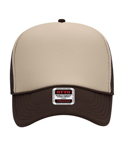 5 Panel Mid Profile Mesh Back Trucker Hat Brown/Tan/Brown