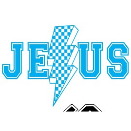 JESUS lightning bolt with checkerboard pattern 5"L x 3.5"H