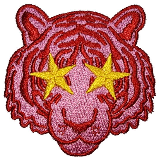 Pink Red Yellow Outline Tiger with Star Eyes I/O