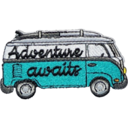 White Teal Black Outline Van with Text Adventure Awaits I/O