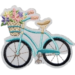 White Blue Pink Blue Bicycle with Basket of Flowers I/O