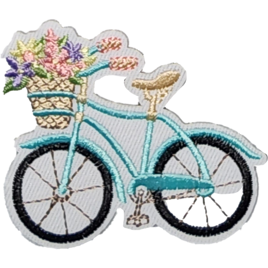 White Blue Pink Blue Bicycle with Basket of Flowers I/O