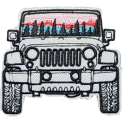 White Pink Red Blue Black Outline Jeep with Mountain Scene I/O