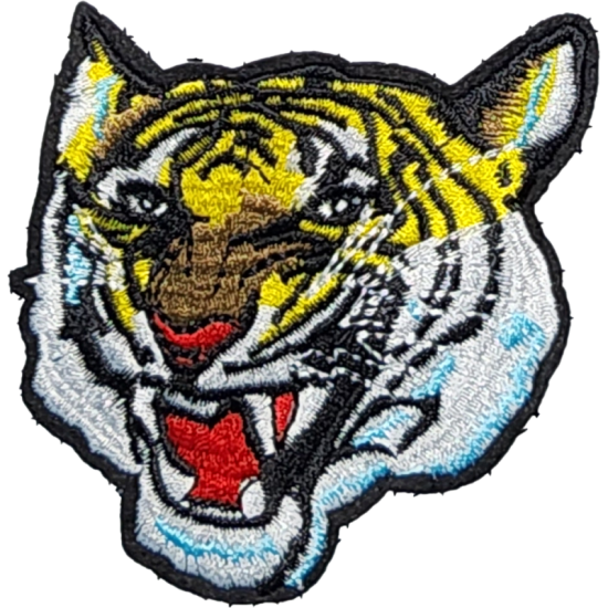 Yellow Brown White Red Blue Black Outline Tiger with Open Mouth I/O