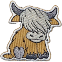 Tan Gray Black White Outline Highland Cow with Heart Foot I/O