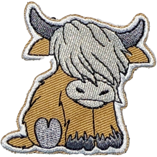 Tan Gray Black White Outline Highland Cow with Heart Foot I/O