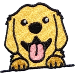 Gold Black Pink White Outline Dog with Tongue I/O