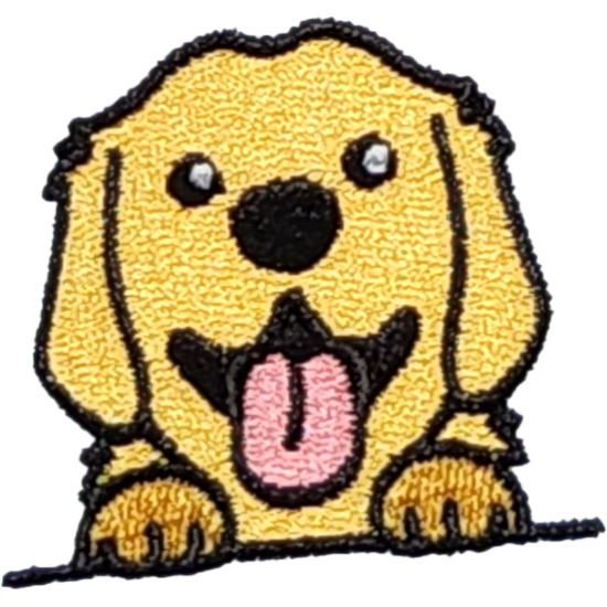 Gold Black Pink White Outline Dog with Tongue I/O