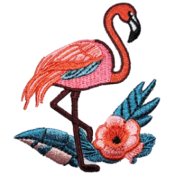 Pink Red Blue Brown Black Outline Flamingo with Flower I/O