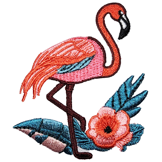 Pink Red Blue Brown Black Outline Flamingo with Flower I/O
