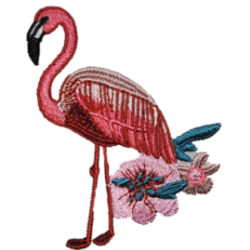 Pink White Blue Black Outline Flamingo with Flowers I/O