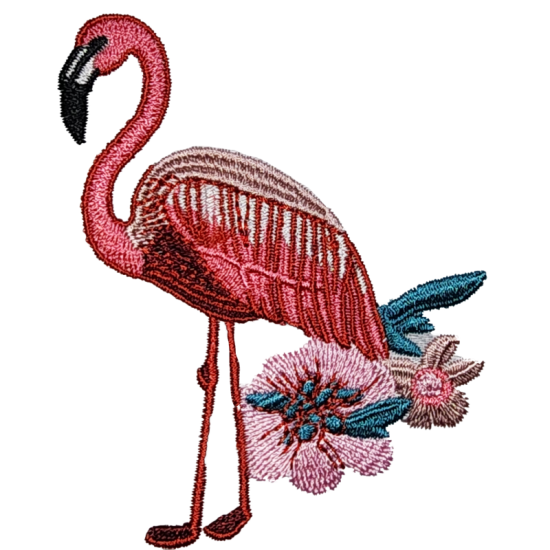Pink White Blue Black Outline Flamingo with Flowers I/O