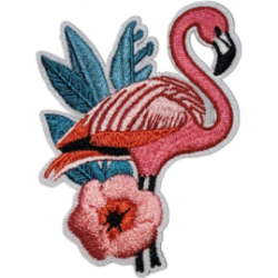 Pink Coral Blue Black White Outline Flamingo with Flower I/O