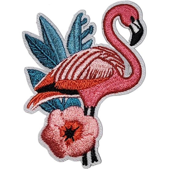 Pink Coral Blue Black White Outline Flamingo with Flower I/O