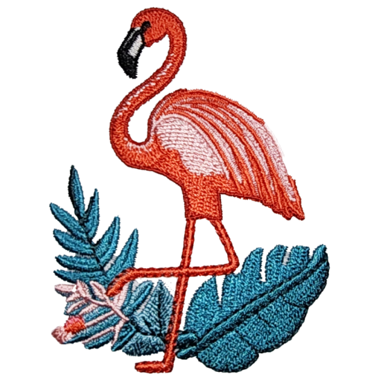 Coral White Black Blue Flamingo with Leaves I/O