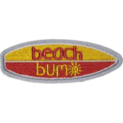Yellow Red Gray Outline Surfboard with Text Beach Bum I/O