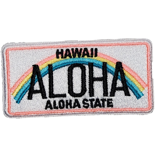 White Black Outline Aloha with Rainbow I/O