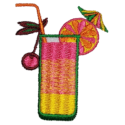 Pink Yellow Orange Green Outline Drink with Cherry and Umbrella I/O
