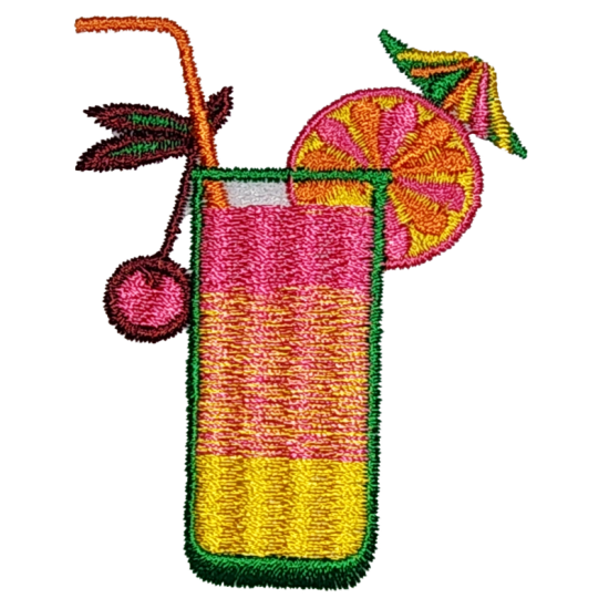 Pink Yellow Orange Green Outline Drink with Cherry and Umbrella I/O