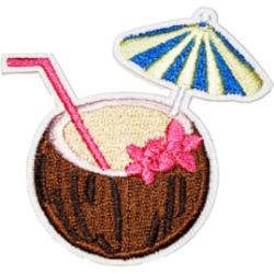Brown Cream Pink Blue Green Striped Outline Coconut with Straw and Flowers I/O