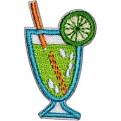 Green White Blue Outline Cocktail with Lime Slice I/O