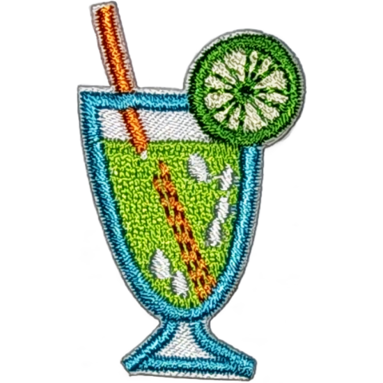 Green White Blue Outline Cocktail with Lime Slice I/O