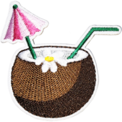 Brown White Yellow Green Pink Outline Coconut with Umbrella and Straw I/O
