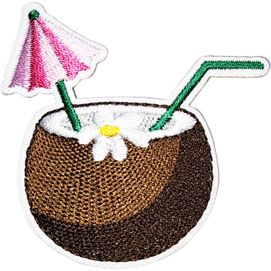 Brown White Yellow Green Pink Outline Coconut with Umbrella and Straw I/O
