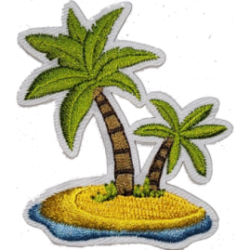 Green Brown Yellow Blue Outline Palm Trees with Island I/O