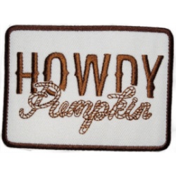 White Brown Outline Patch with Text Howdy Pumpkin I/O