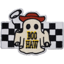 White Black Checkered Outline Ghost with Text BOO HAW I/O