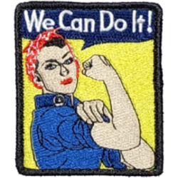 Blue Yellow Red Black Outline Woman with Text We Can Do It! I/O