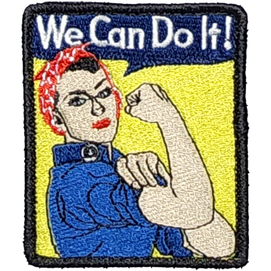 Blue Yellow Red Black Outline Woman with Text We Can Do It! I/O