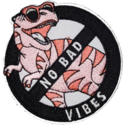 Pink White Black Outline Dinosaur with Text NO BAD VIBES I/O