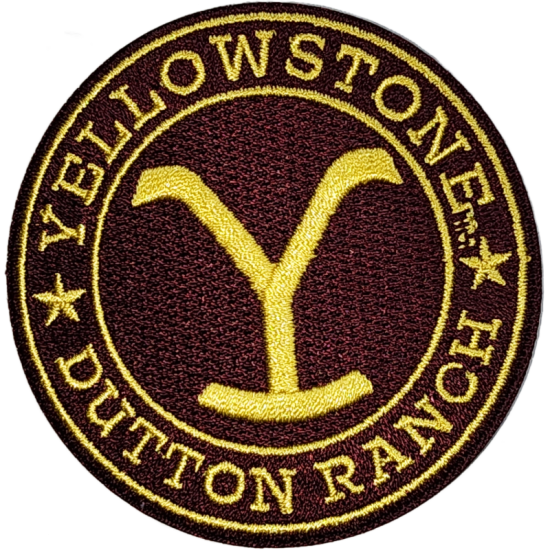 Maroon Yellow Outline Logo with Text YELLOWSTONE DUTTON RANCH I/O