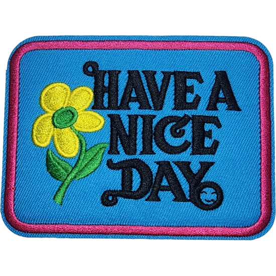 Blue Yellow Green Black Outline Flower with Text HAVE A NICE DAY I/O