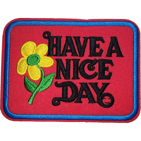 Red Yellow Green Black Outline Flower with Text HAVE A NICE DAY I/O