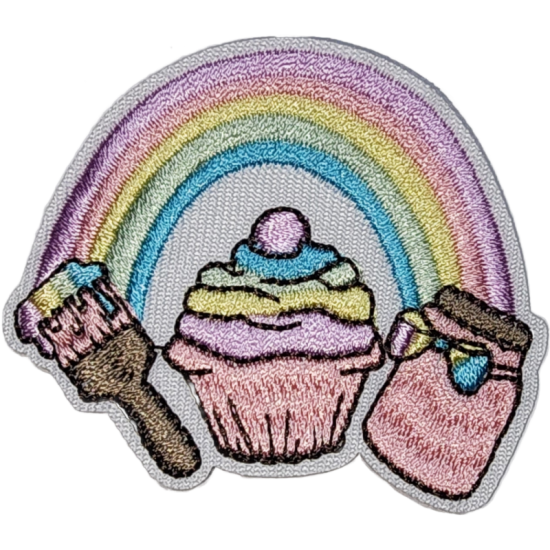 Pink Purple Yellow Blue Green Ombre Rainbow with Cupcake and Jar I/O