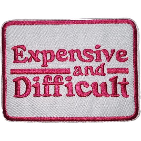 White Pink Outline Text with Expensive and Difficult I/O