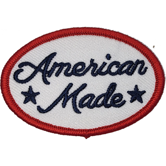 White Red Outline Patch with Text American Made I/O