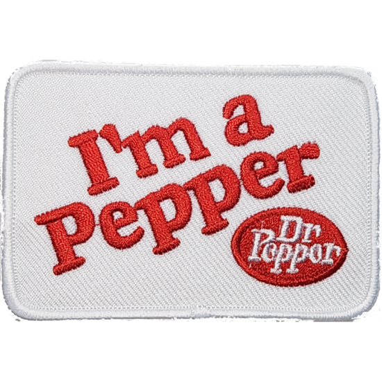 White Red Outline Text with "Im a Pepper" and Dr Pepper Logo I/O