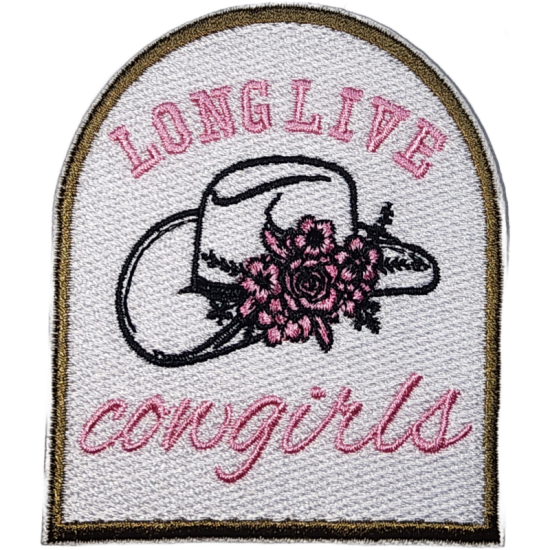 White Pink Black Gold Outline Cowboy Hat with Text LONG LIVE COWGIRLS I/O