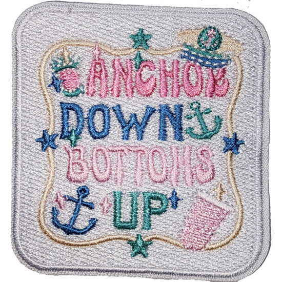 Gray Pink Blue Green Brown Outline Anchor with Text ANCHOR DOWN BOTTOMS UP I/O
