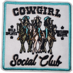 White Black Brown Tan Teal Outline Cowgirl with Text Social Club I/O