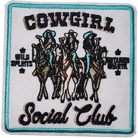 White Black Brown Tan Teal Outline Cowgirl with Text Social Club I/O