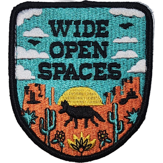 Turquoise Orange Yellow Black Outline Wolf with Text WIDE OPEN SPACES I/O