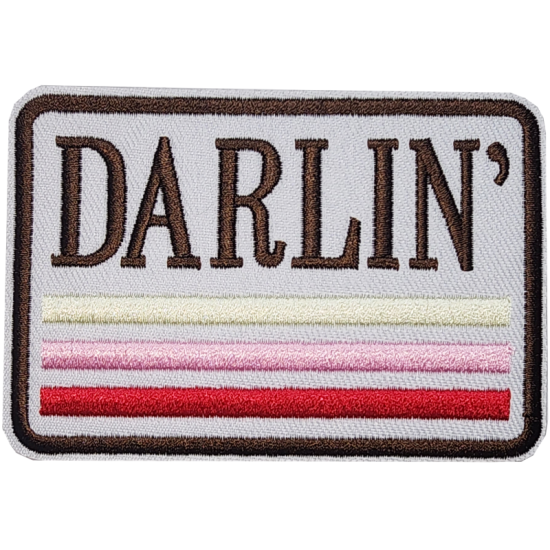 White Brown Outline Patch with Text DARLIN I/O