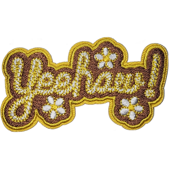 Brown Yellow White Outline Text Yeehaw! I/O