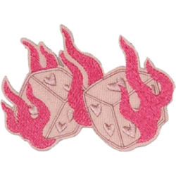 Pink Beige Red Outline Dice with Flames I/O