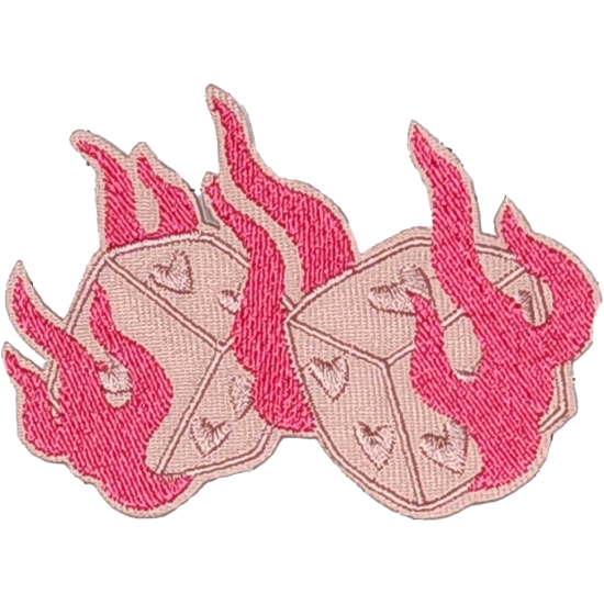 Pink Beige Red Outline Dice with Flames I/O